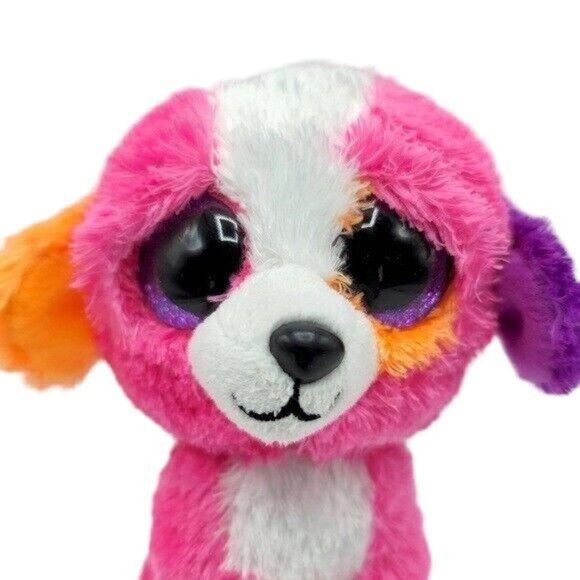 2/$15 Claire's Exclusive Ty Beanie Boos Austin Plush Pink 6.5" Glitter Eyes Dog - Picture 2 of 10